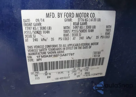 2015 Ford Explorer Limited z USA, uszkodzony, nr VIN 1FM5K8F88FGA87797